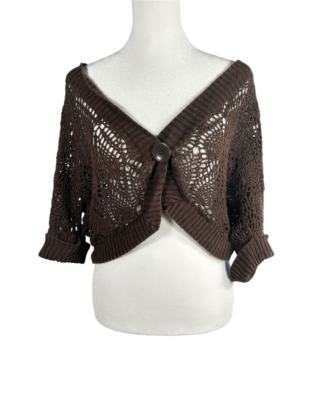 Whimsigoth Fairygrunge Jones New York Linen Cotton Crochet Knit Shrug Cardigan